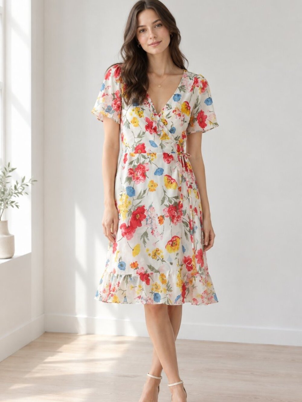 ONLY Vibrant Floral Mini Wrap Dress Size 38 Fits Like M 0314